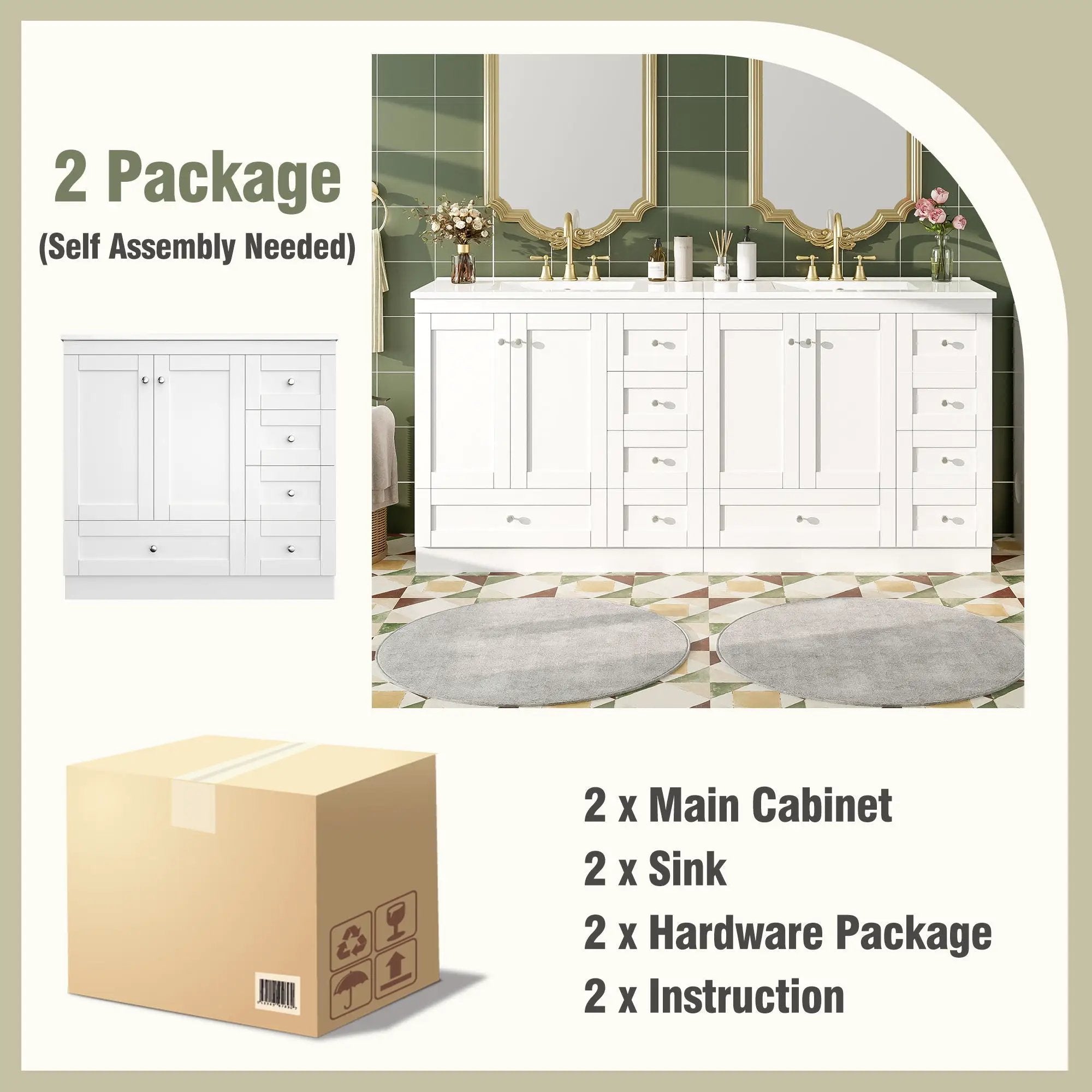 Shaker Free Standing Bathroom Vanity Cabinet & Sink, Soft Close Drawers, Soft Close Doors by HouseOfZazla