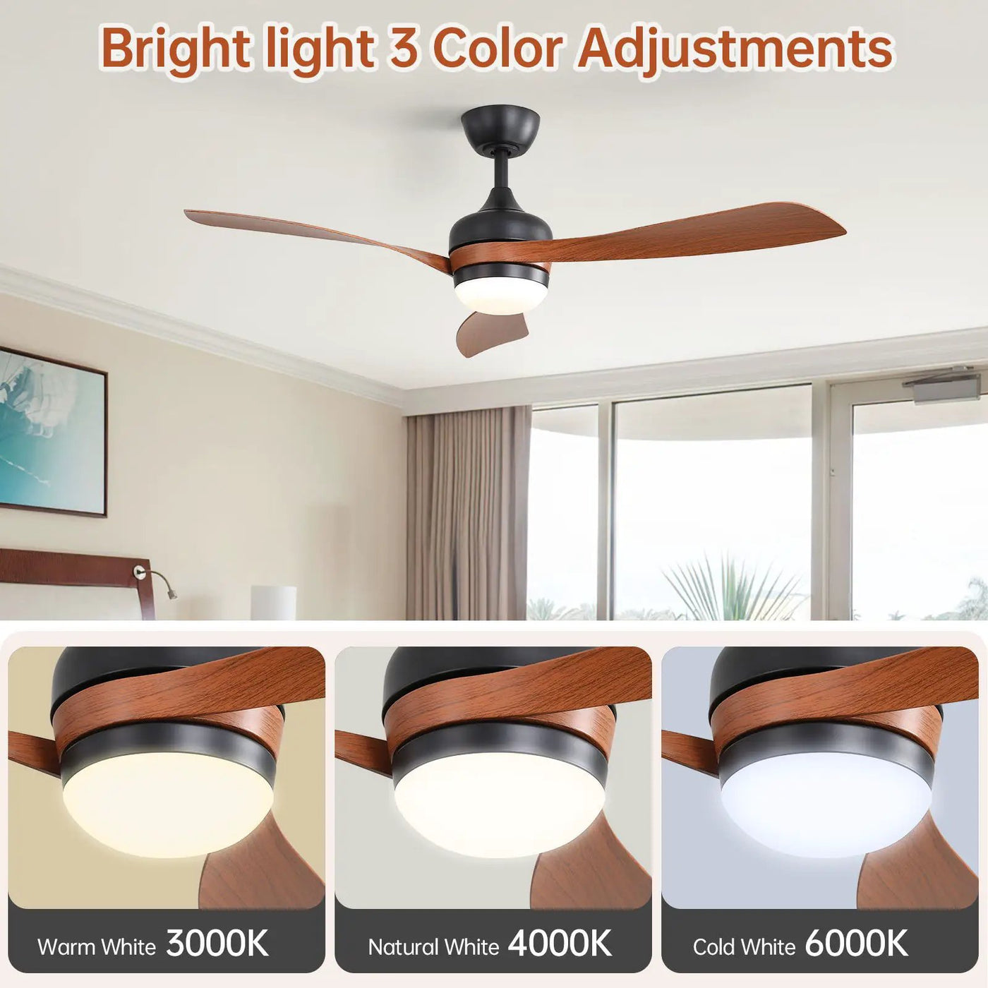 Ceiling Fan With 3 Blades, Remote Control, Reversible DC Motor, Noiseless Operation, 3 Downrods by HouseOfZazla