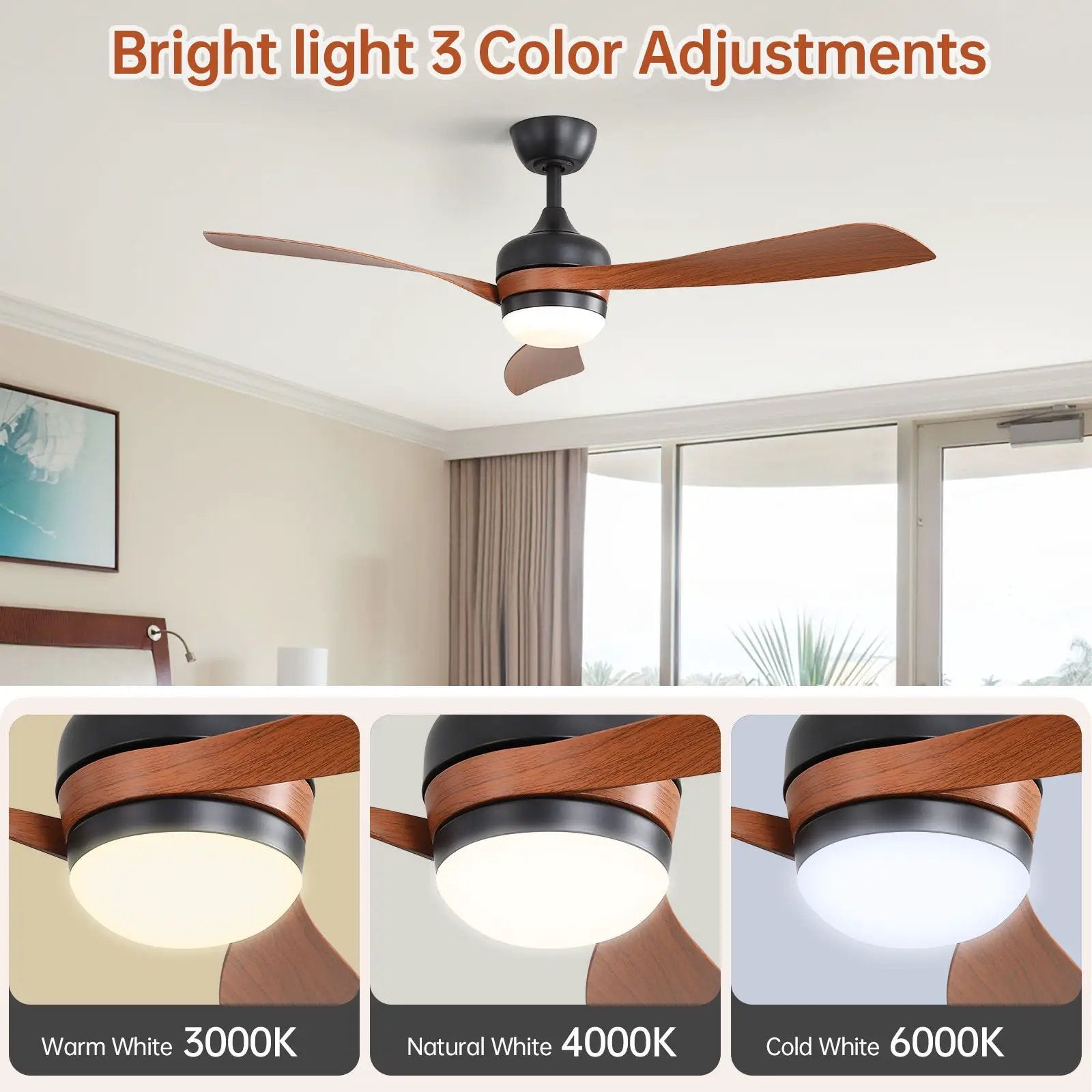 Ceiling Fan With 3 Blades, Remote Control, Reversible DC Motor, Noiseless Operation, 3 Downrods by HouseOfZazla