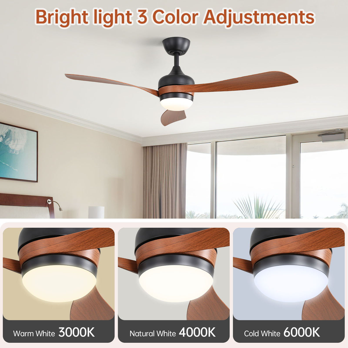 Ceiling Fan with Reversible DC Motor and Remote Control - White or Dark Brown, photo 18 of 21
