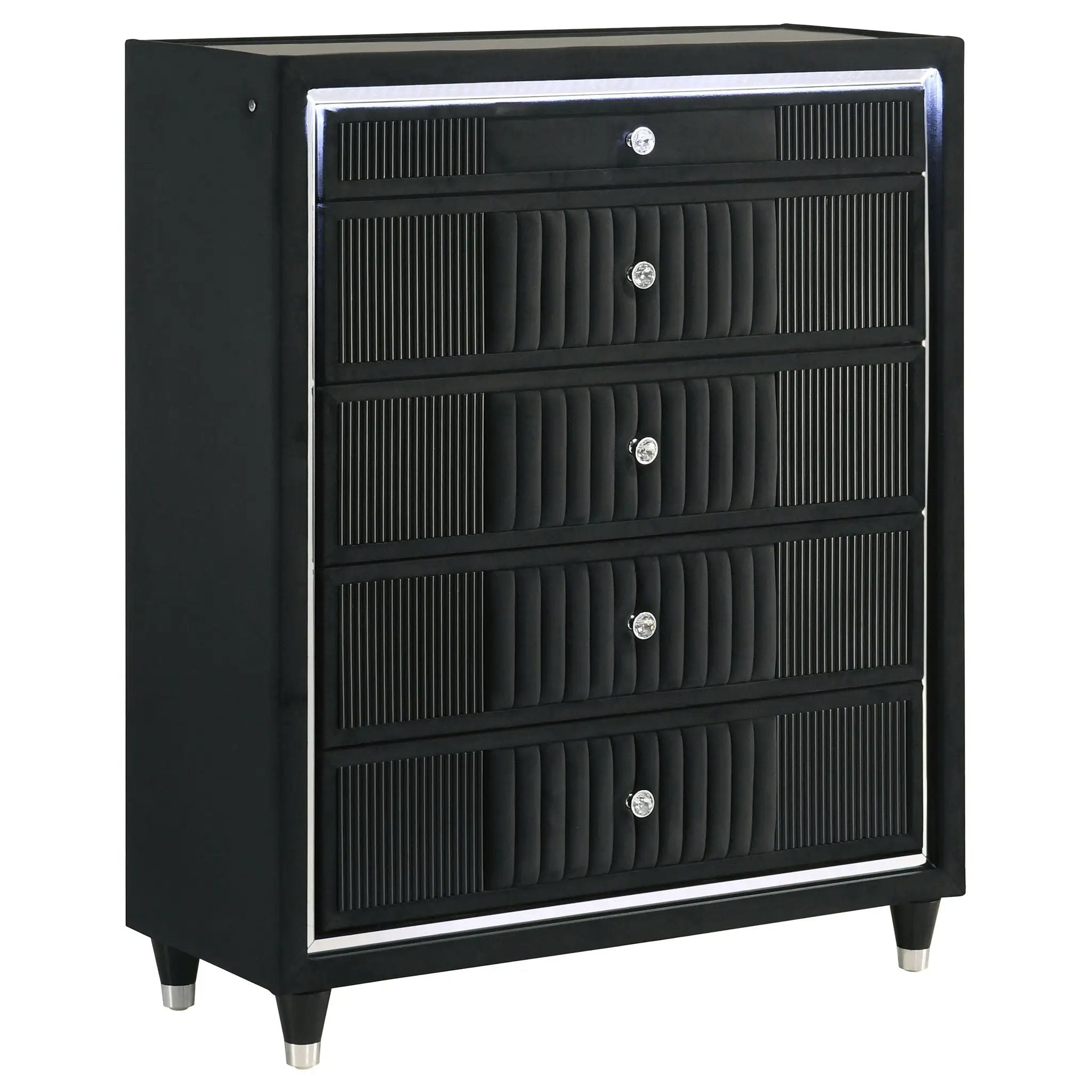 Ravenne 5-drawer Velvet Upholstered LED Chest of Drawers Black by Unique Piece Furniture