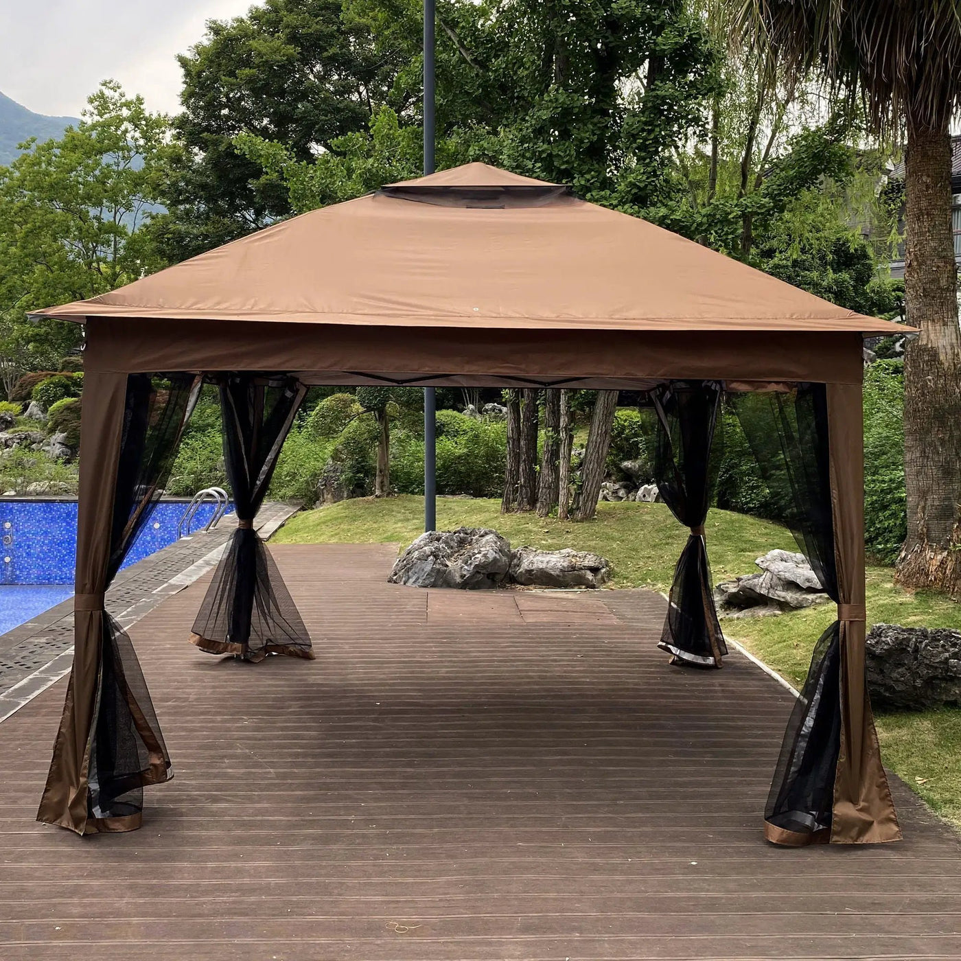 Outdoor Pop Up Gazebo Canopy With 2 Tier Soft Top And Removable Zipper Netting by HouseOfZazla