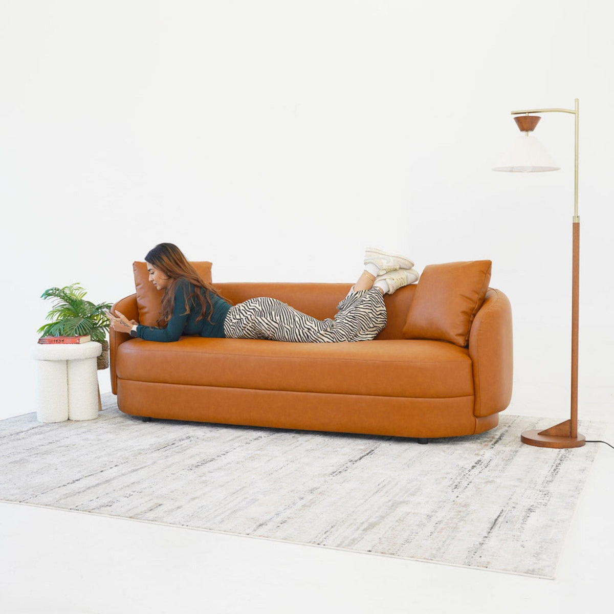 Modern French Boucle Sofa with Fixed Cushions - Dark Green or Light Brown, photo 12 of 15