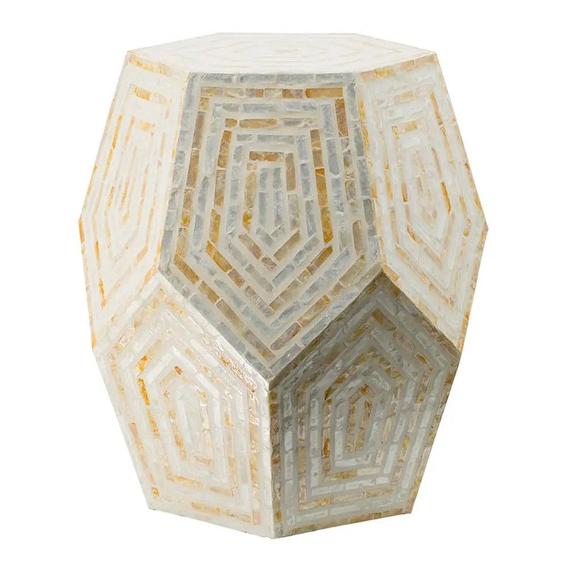 18x18x21 Hexagonal Capes Capiz Stool Cream/Yellow by HouseOfZazla