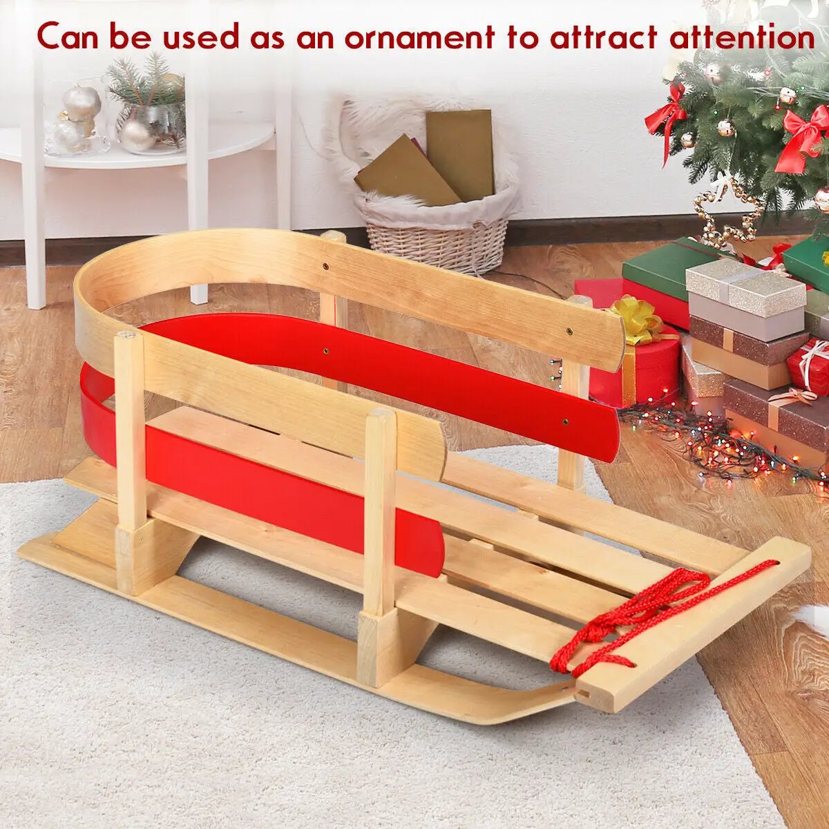 Outdoor Play Baby Kids Wooden Sled with Solid Wood Seat by DirectDeals
