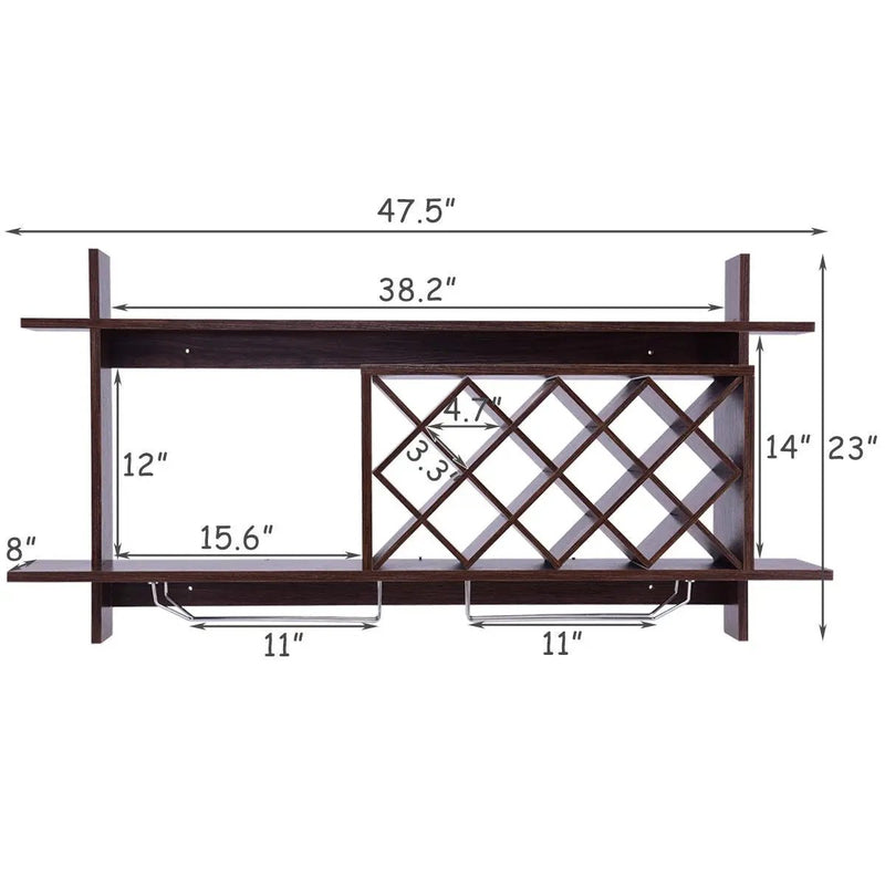 Wall Mount Wine Rack with Glass Holder & Storage Shelf-Walnut by DirectDeals