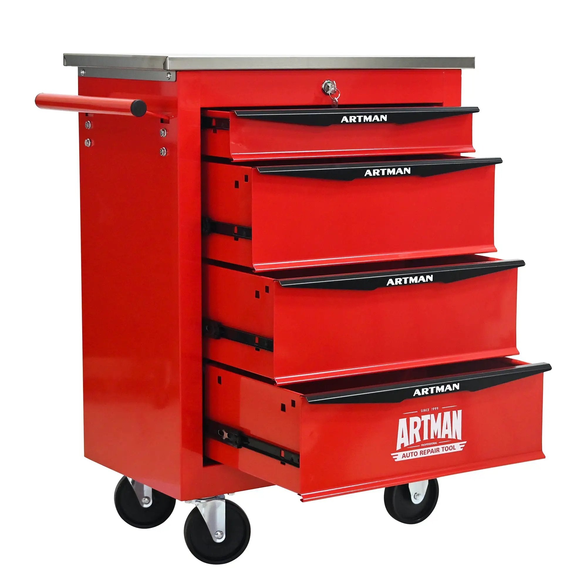 4 Drawers Multifunctional Tool Cart with Wheels, Red & Black by HouseOfZazla