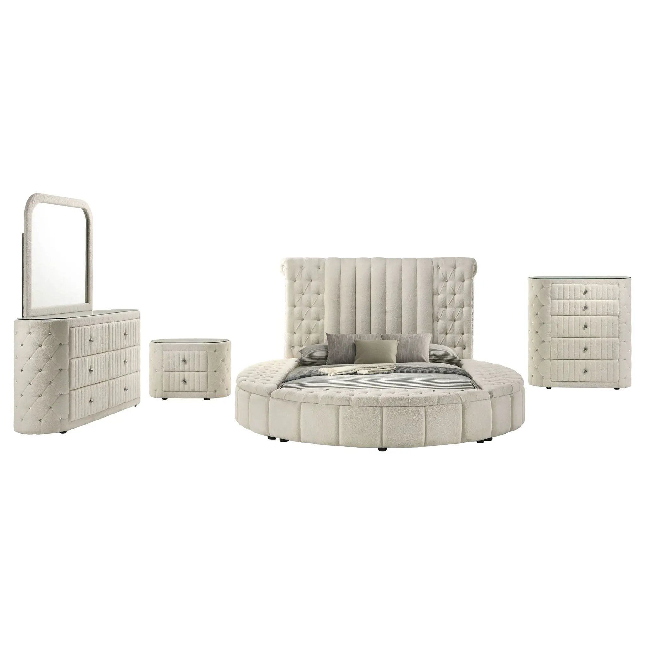 Sonya 5-piece Upholstered Eastern King Bedroom Set Ivory by Unique Piece Furniture