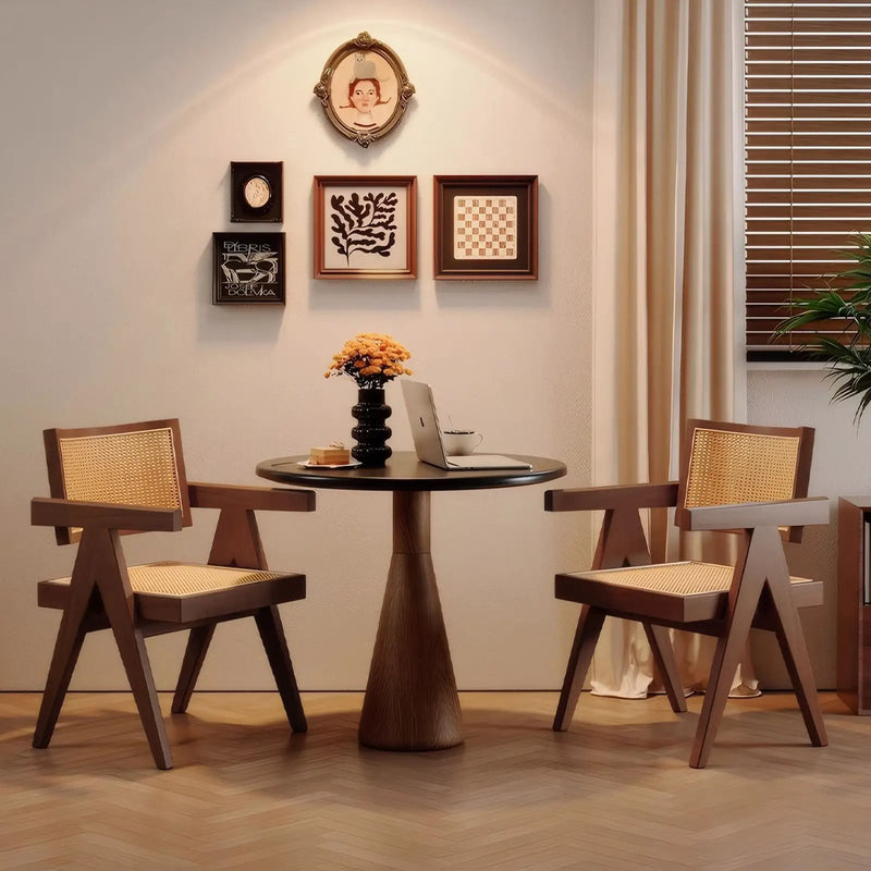 Modern Mid Century Dining Chairs (Set of 2), Rattan Accent Chairs, Comfy Armchairs, Outdoor Wood Chairs With Armrest - Walnut by HouseOfZazla