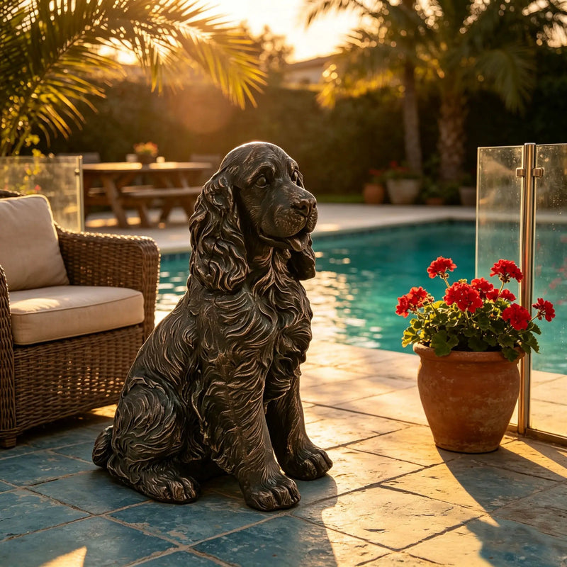 20" Bronze Finish Realistic Sitting Cocker Spaniel Dog Statue by HouseOfZazla