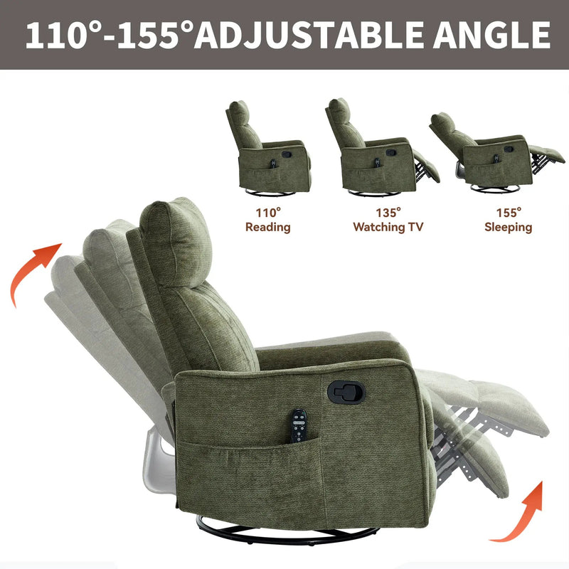 Green Heat Massage Manual Recliner Chair with Rocker and Swivel by HouseOfZazla