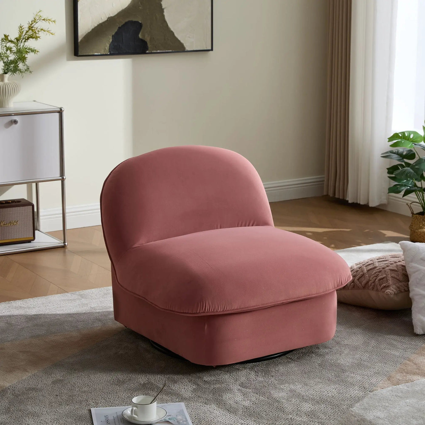 Pumpkin Shaped Swivel Accent Chair, 360 Degree Rotation for Living Room by HouseOfZazla