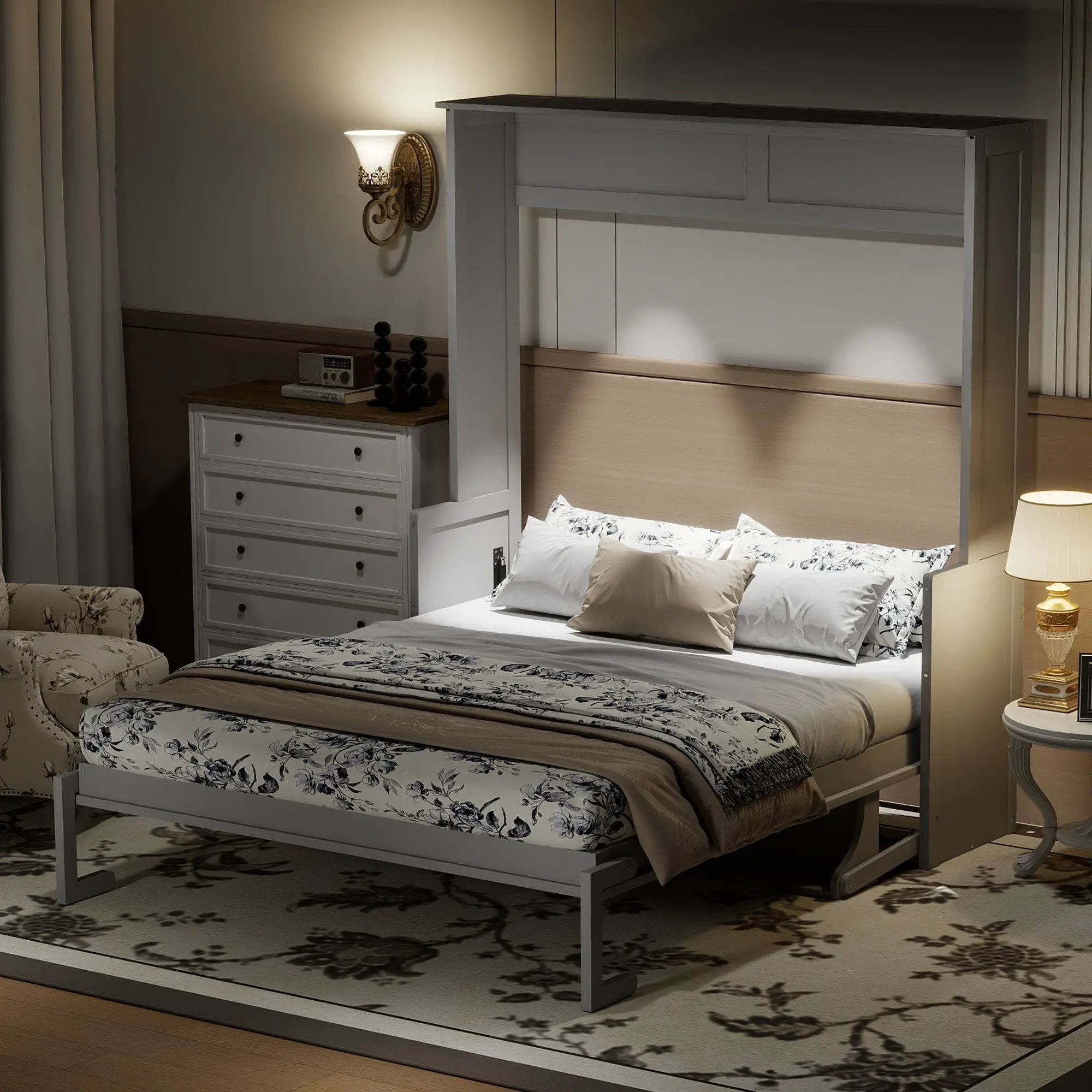 Murphy Bed With Desk, LED Lights & USB Charging Station by HouseOfZazla