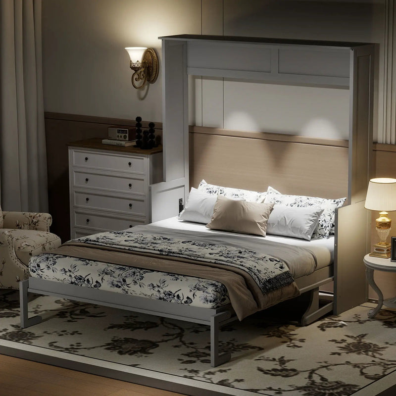 Murphy Bed With Desk, LED Lights & USB Charging Station by HouseOfZazla