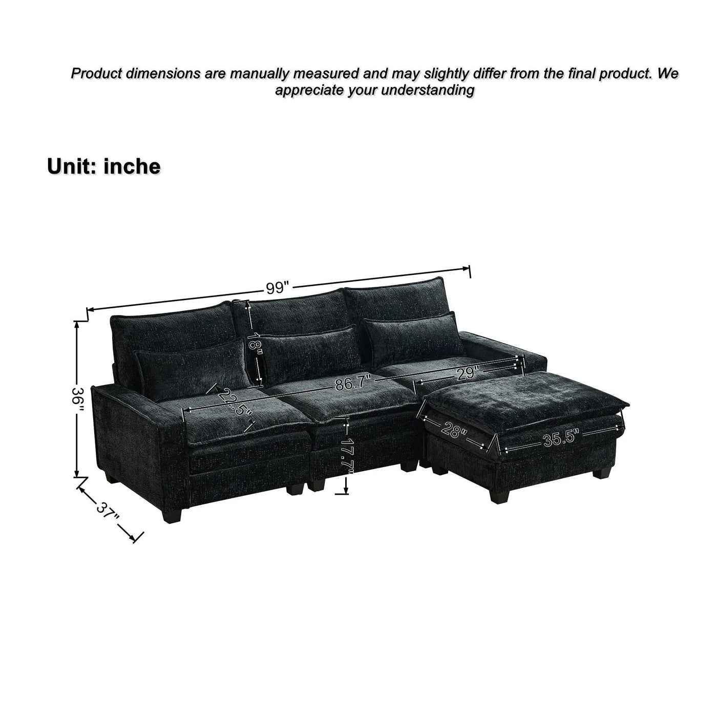 Modern Comfy L Shaped Sectional Sofa With Movable Ottoman by HouseOfZazla