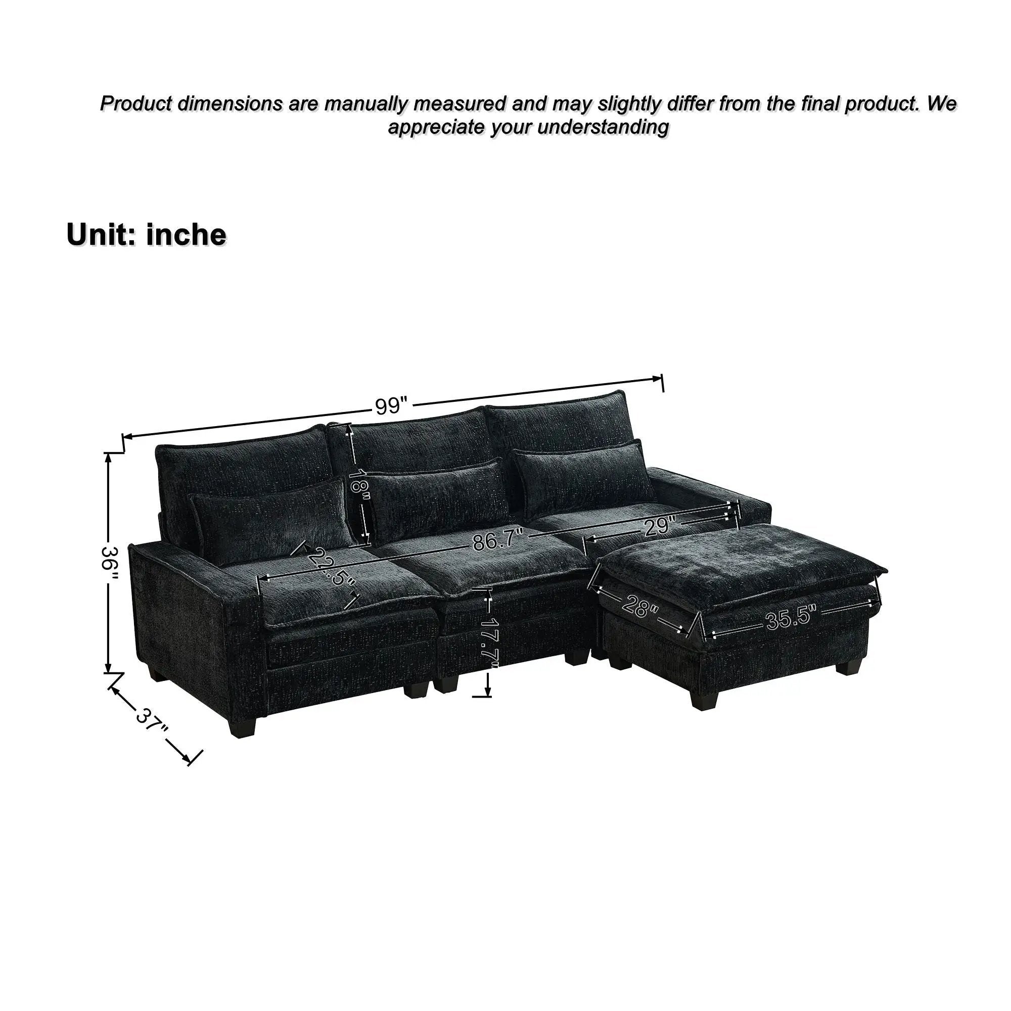 Modern Comfy L Shaped Sectional Sofa With Movable Ottoman by Unique Piece Furniture
