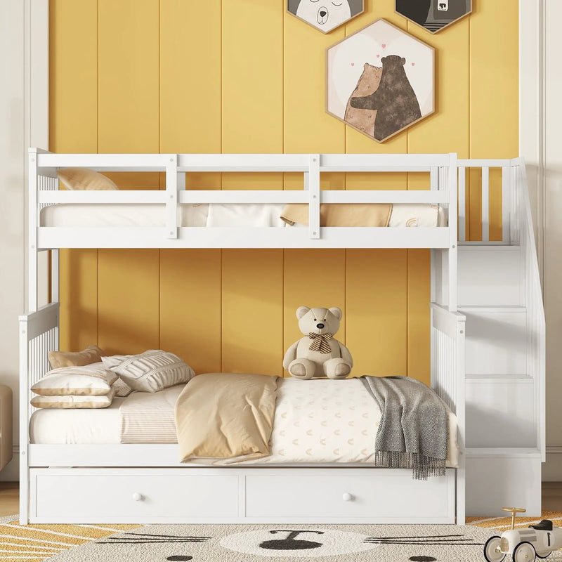 Bunk Bed With Twin Size Trundle, Storage And Guard Rail For Bedroom by HouseOfZazla