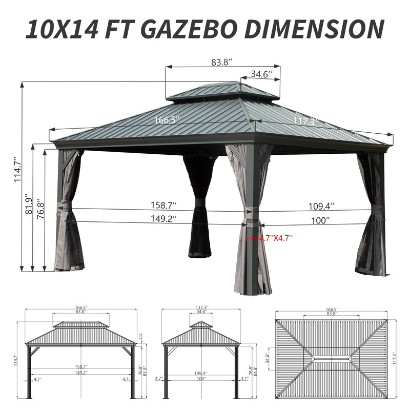 10' x 14' Hardtop Gazebo with Galvanized Steel Double Roof by HouseOfZazla