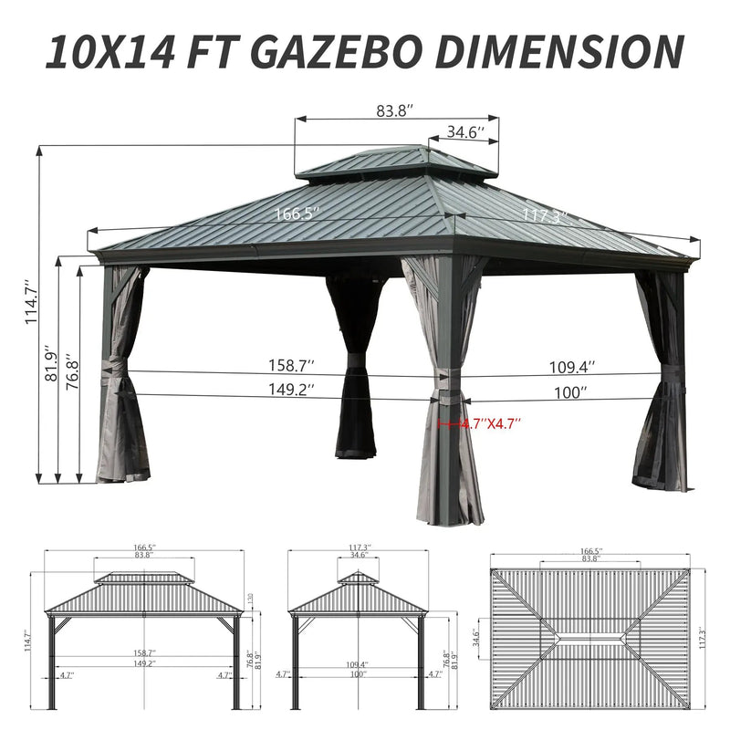 10' X 14' Hardtop Gazebo with Double Roof by HouseOfZazla