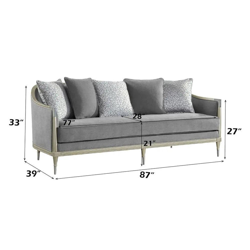 Fernando - Sofa With 5 Pillows - Gray Chenille & Champagne by Unique Piece Furniture