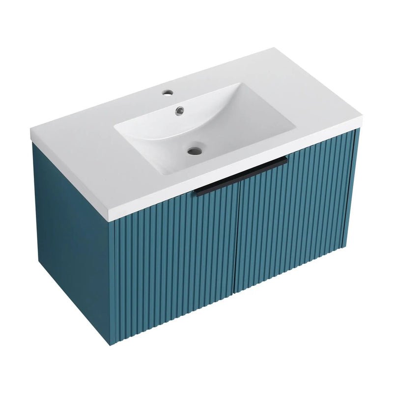 Contemporary Wall Mounted Bathroom Vanity With Resin Double Sink by HouseOfZazla