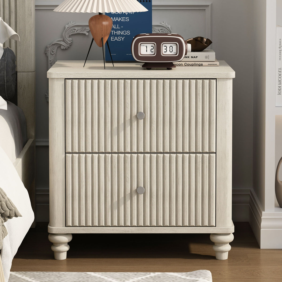 Fluted Nightstand with 3 Drawers - Set of 2 - Dark Brown or Beige, photo 20 of 21