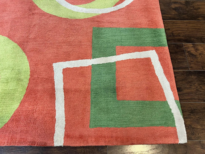 Abstract Rug 6x9, Modern Contemporary Rug, Red-Orange Green by Jewel Rugs
