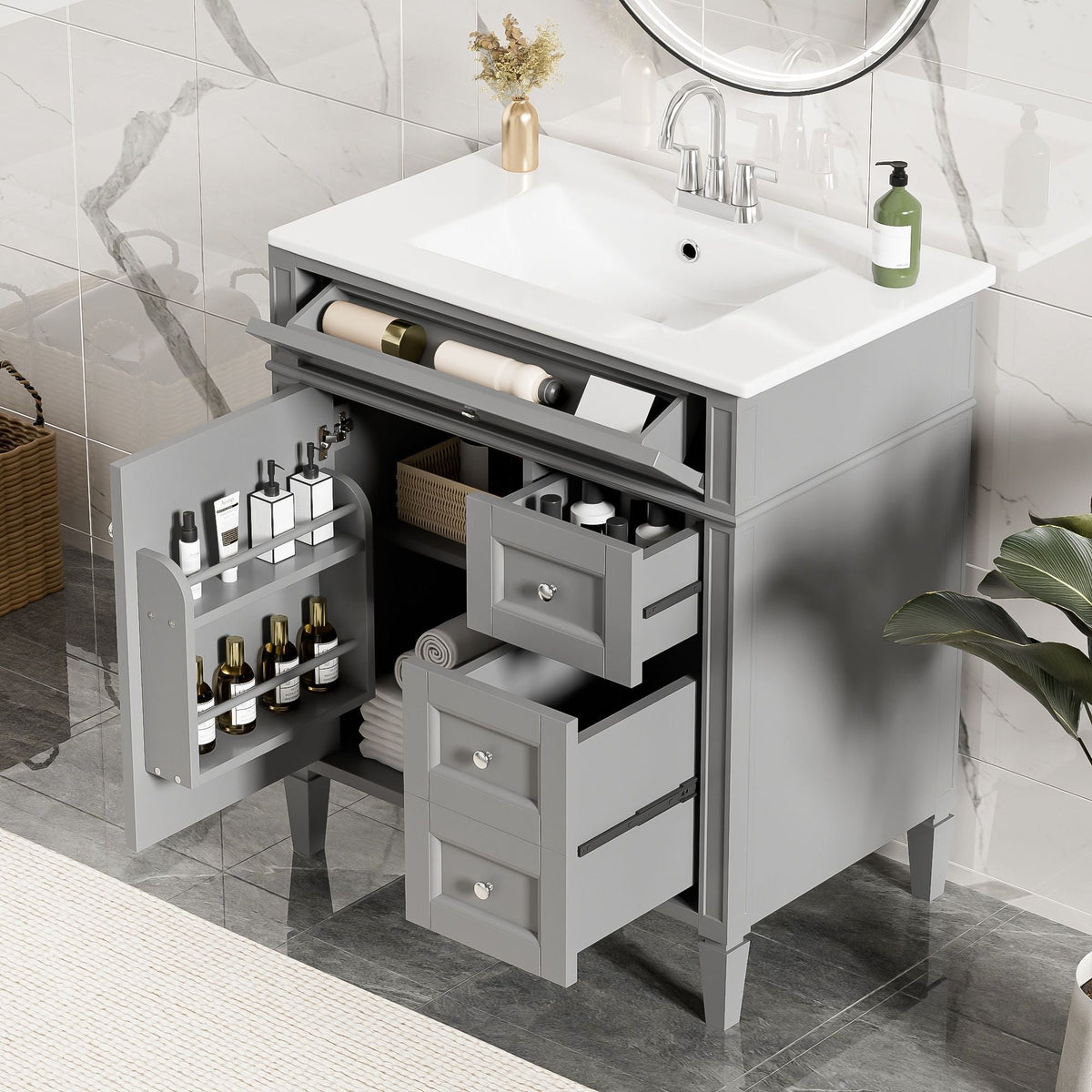 Dark Gray Bathroom Vanity With Top Sink, 2 Drawers & Tip Out Drawer, photo 53 of 66