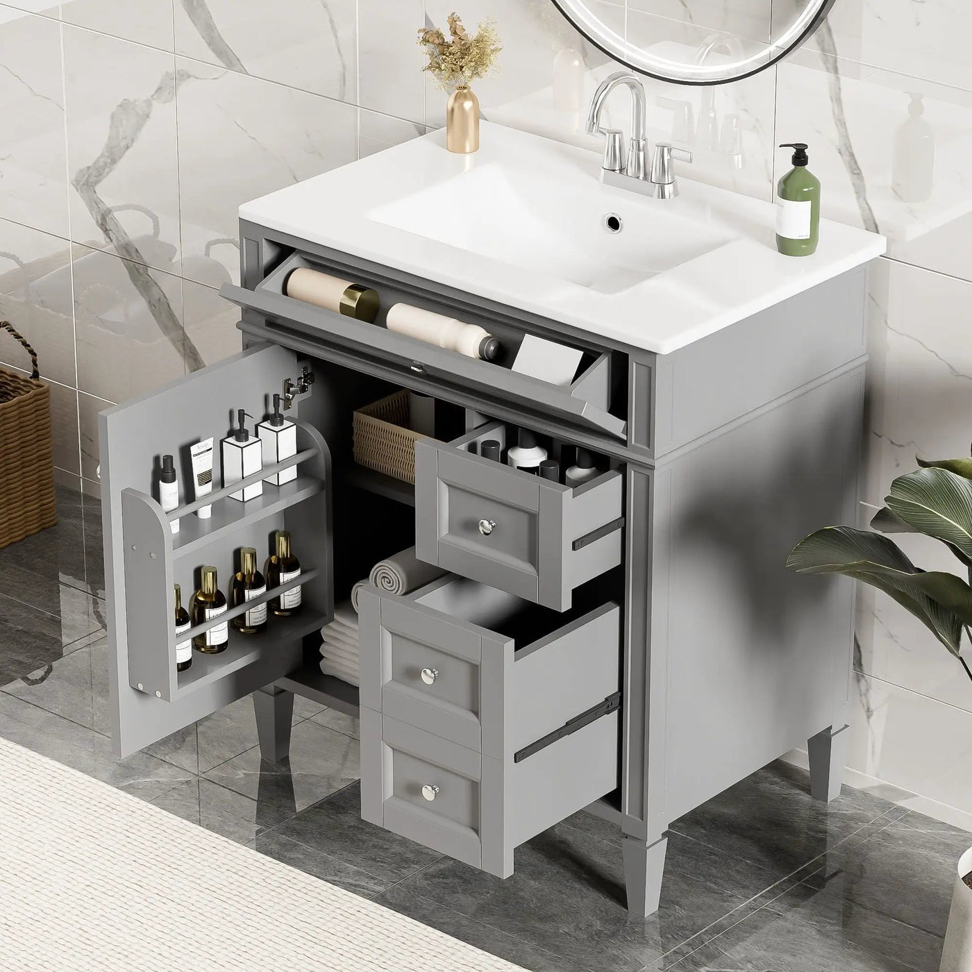 Bathroom Vanity With Top Sink, 2 Drawers & Tip Out Drawer by Unique Piece Furniture
