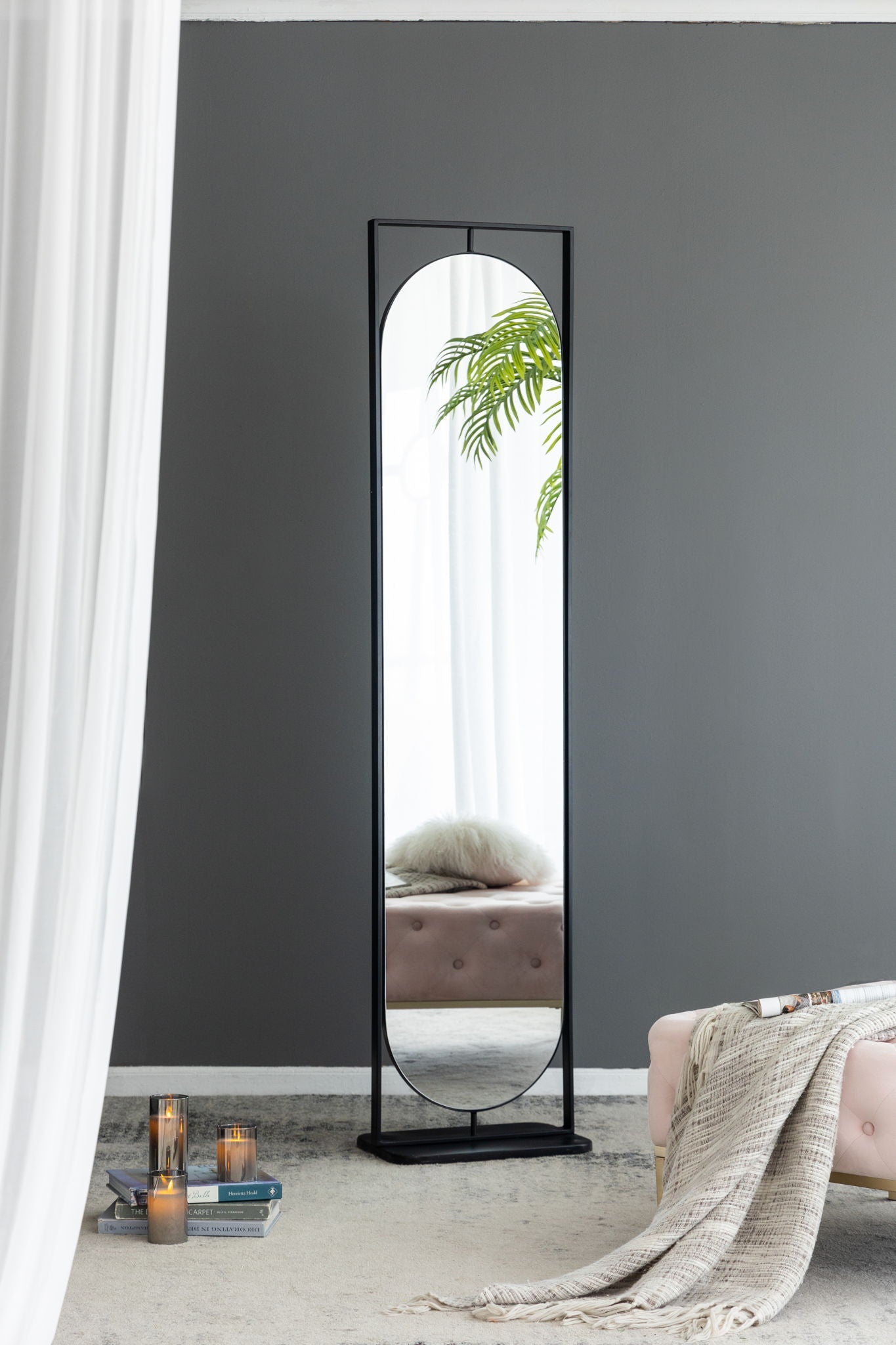 Full Length Standing Mirror, 360° Swivel Floor Mirror For Bedroom - Black by HouseOfZazla