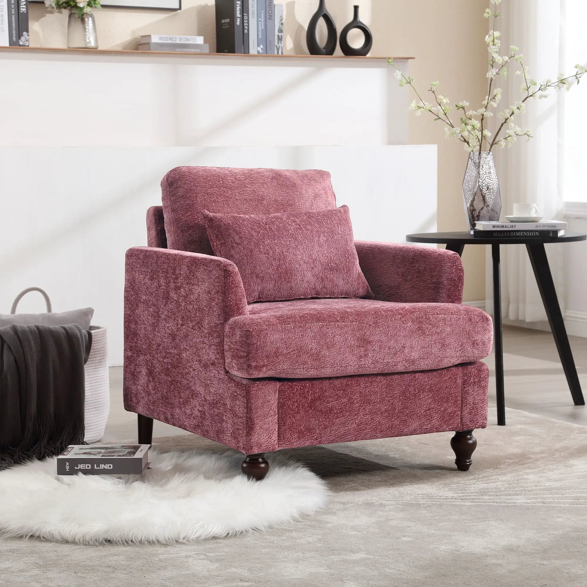 Modern Mid Century Wood Frame Armchair With Tufted Design by Unique Piece Furniture