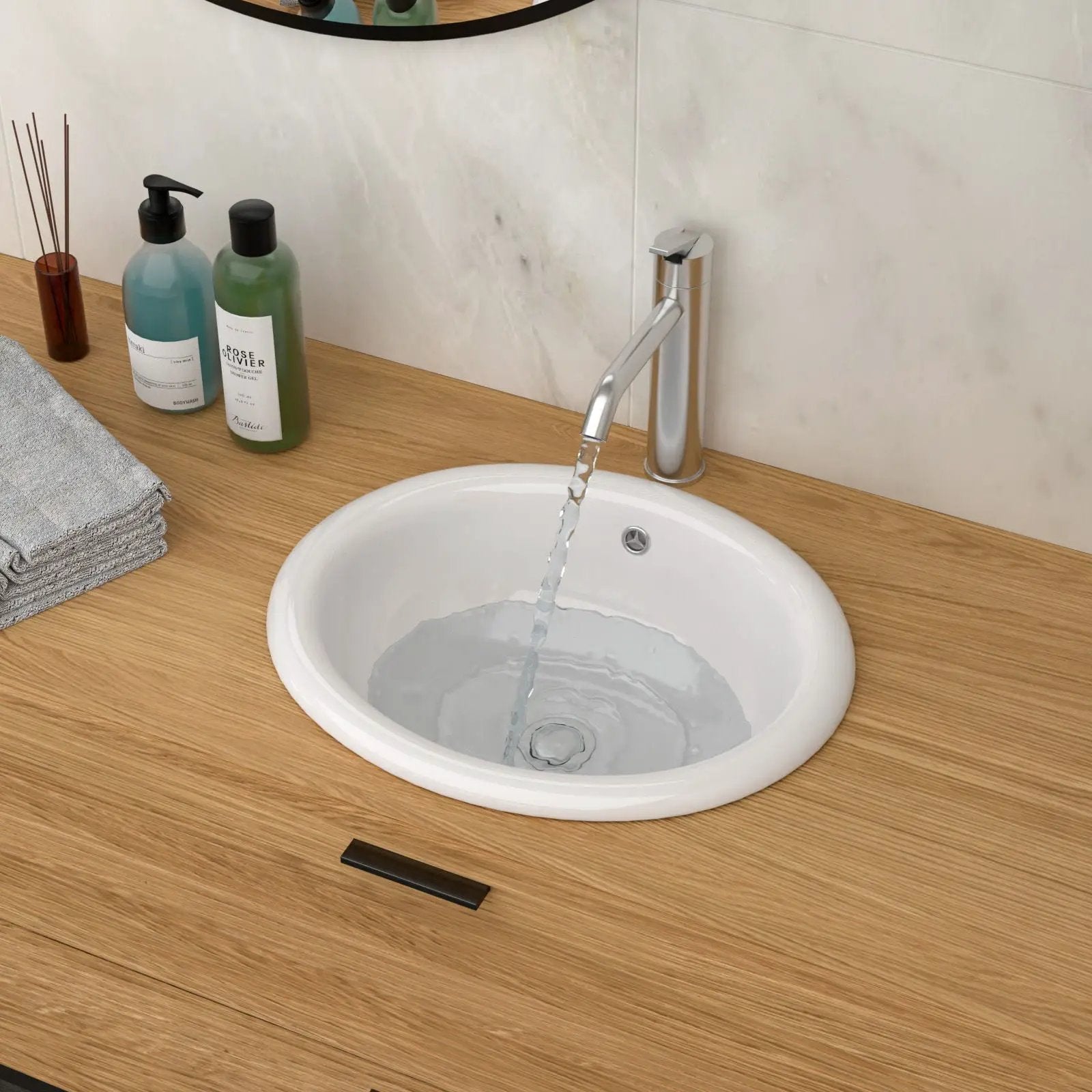 Semi Recessed Bathroom Sink With Countertop Vessel Design, 17" X 15.5" - White by HouseOfZazla