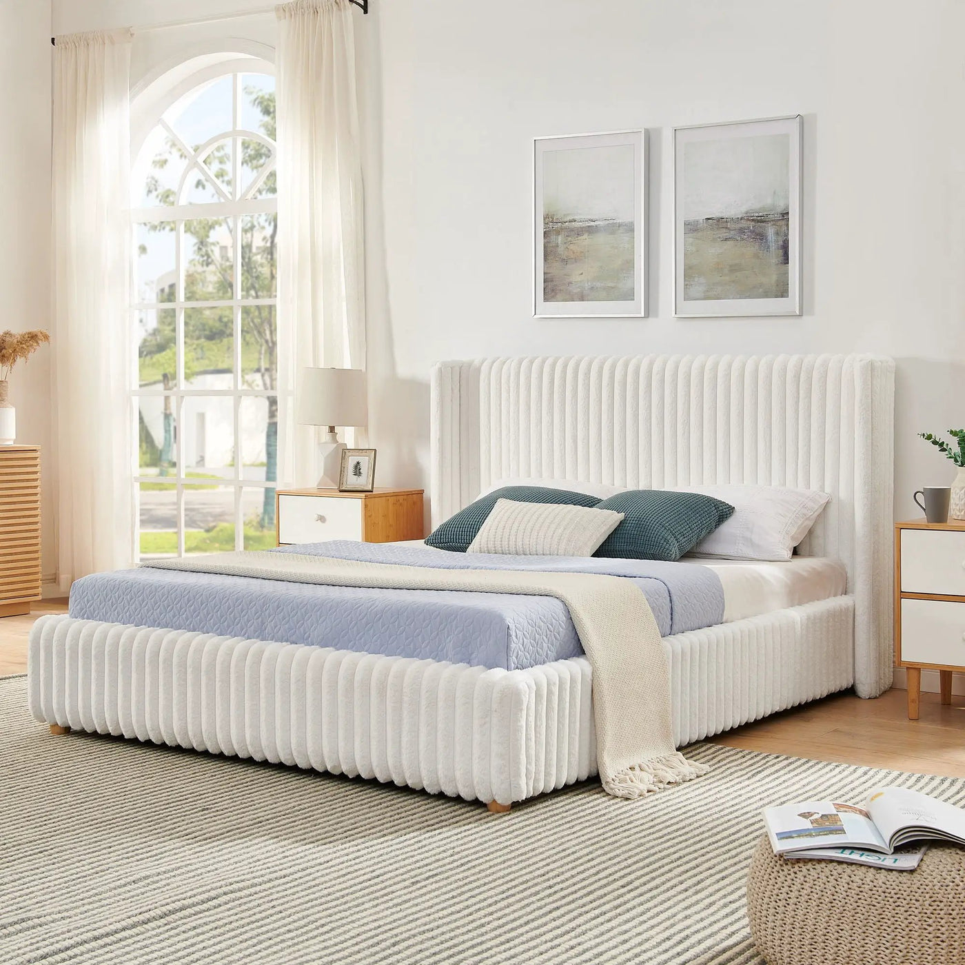Functional Vertical Striped Bed With Gas Lift Storage by Unique Piece Furniture