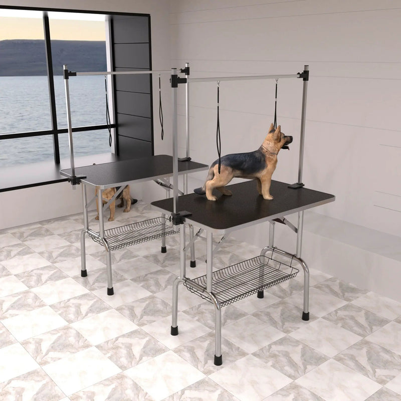 Professional Dog Pet Grooming Table Large Adjustable Heavy Duty Portable With Arm & Noose & Mesh Tray - Black by HouseOfZazla