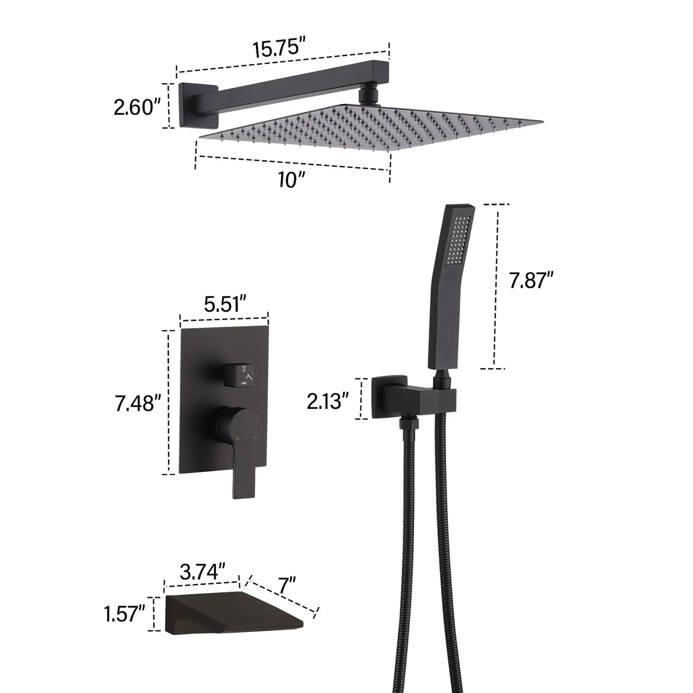 Modern 10" Wall Mounted Rainfall Shower Head System by HouseOfZazla