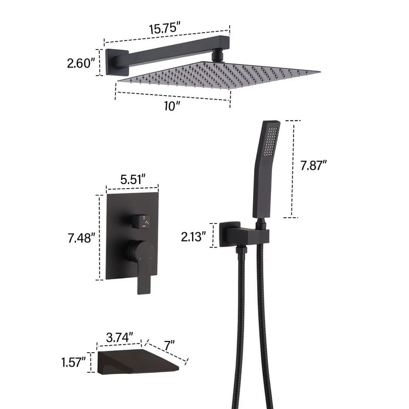 Modern 10" Wall Mounted Rainfall Shower Head System by HouseOfZazla