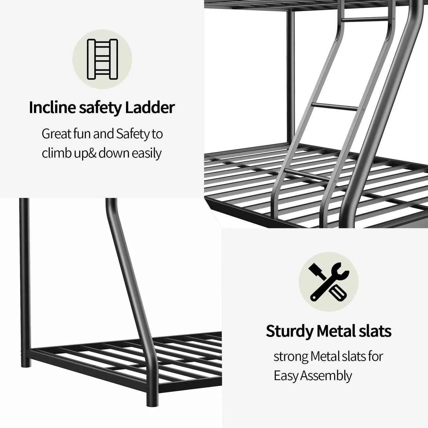 Bunk Bed Frame With Ladder And Guardrail, Heavy Duty Noise Free Design Metal Construction by HouseOfZazla