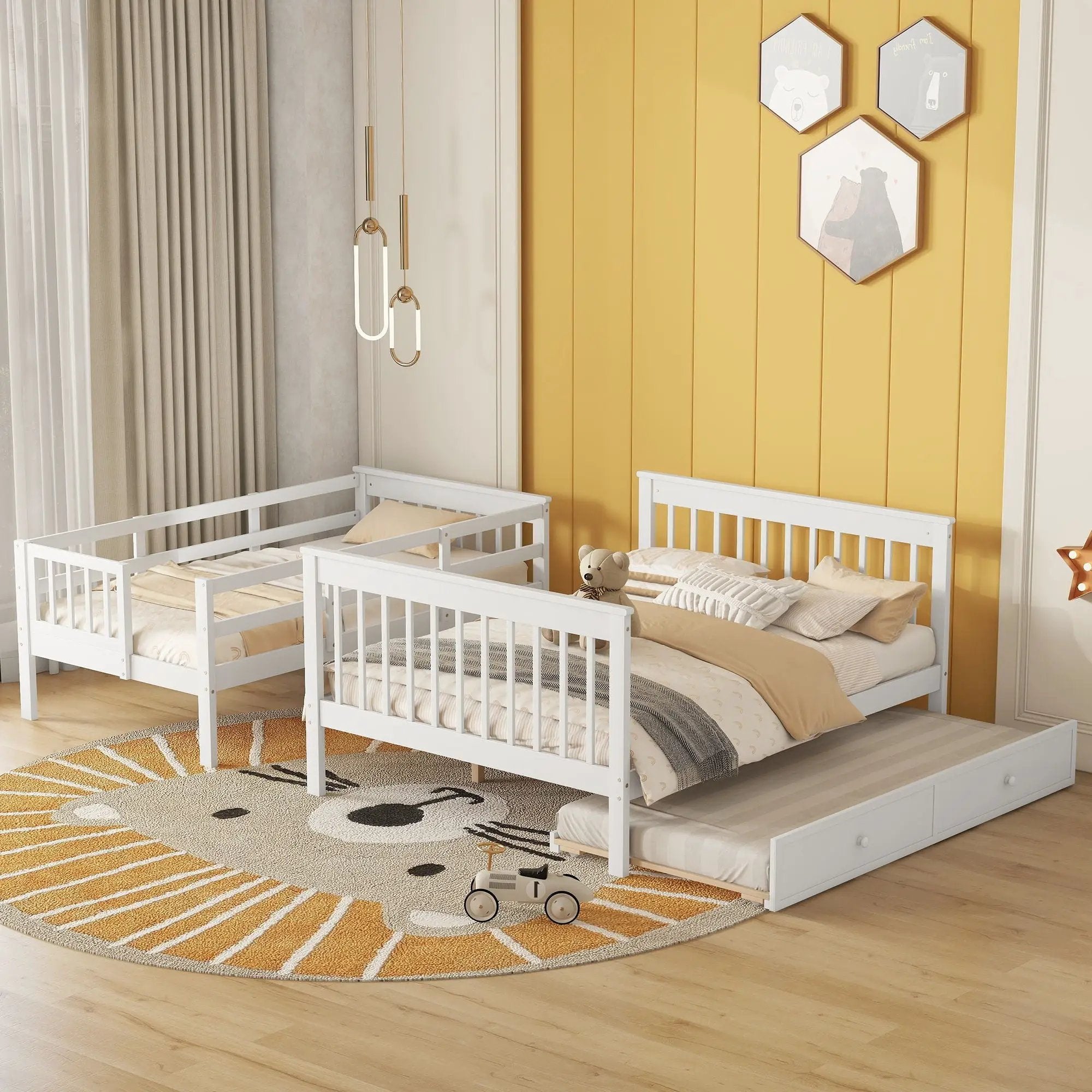 Bunk Bed With Twin Size Trundle, Storage And Guard Rail For Bedroom by HouseOfZazla
