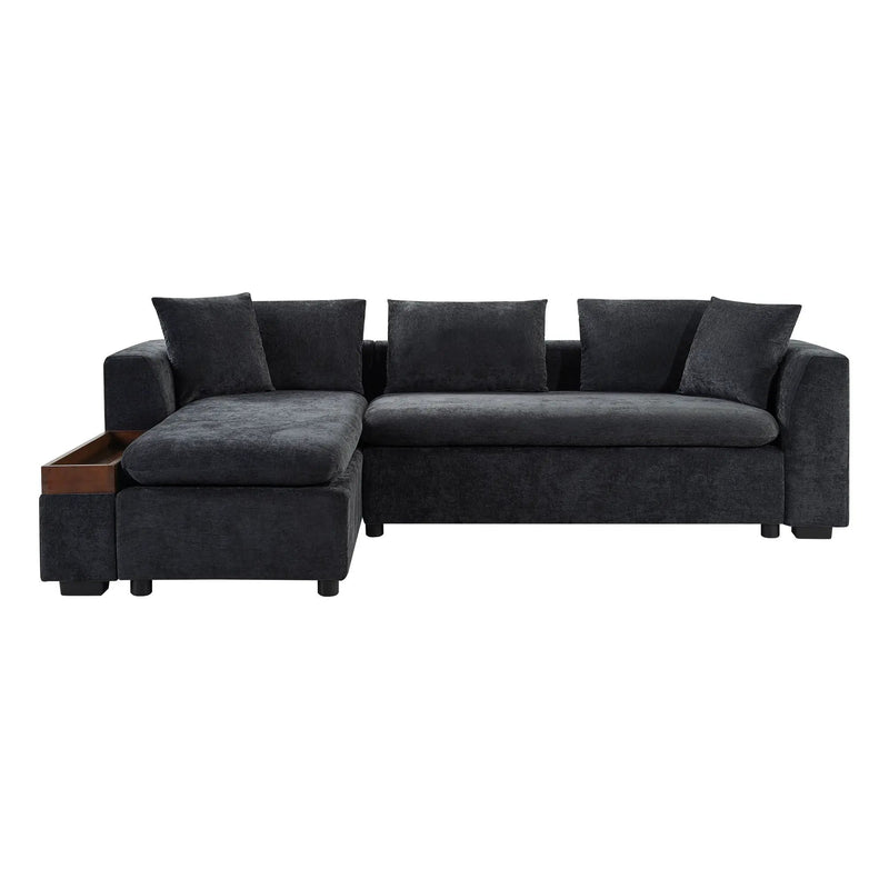 Modern L Shaped Sectional Sofa With Upholstery And Wooden Storage by HouseOfZazla