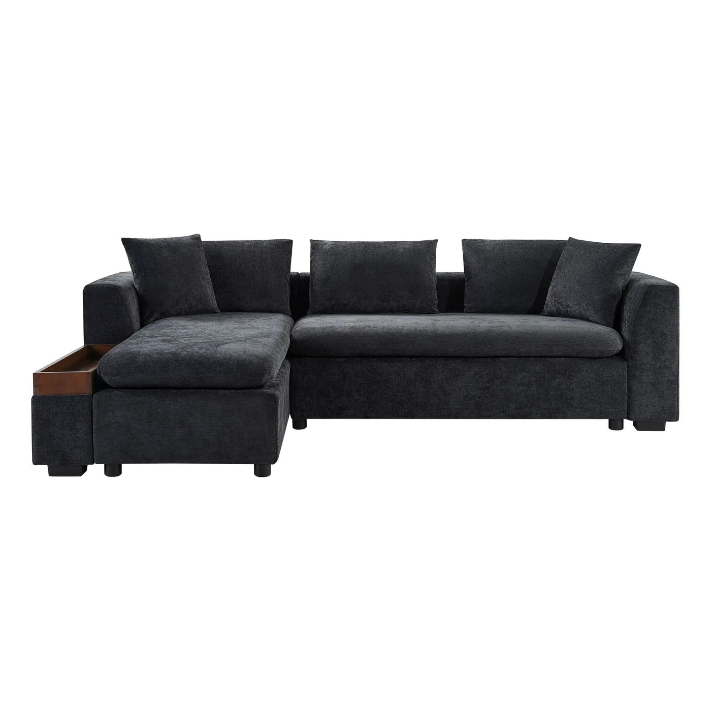 Modern L Shaped Sectional Sofa With Upholstery And Wooden Storage by HouseOfZazla