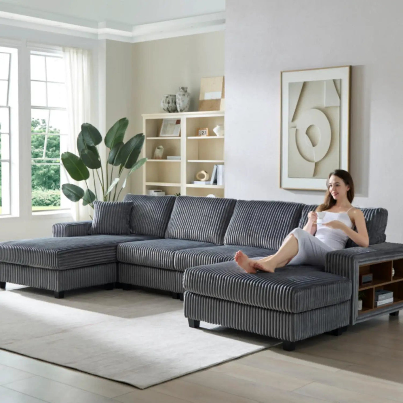 U-Shaped Convertible Sofa, 4 Seater Large Living Room Lounge by Unique Piece Furniture