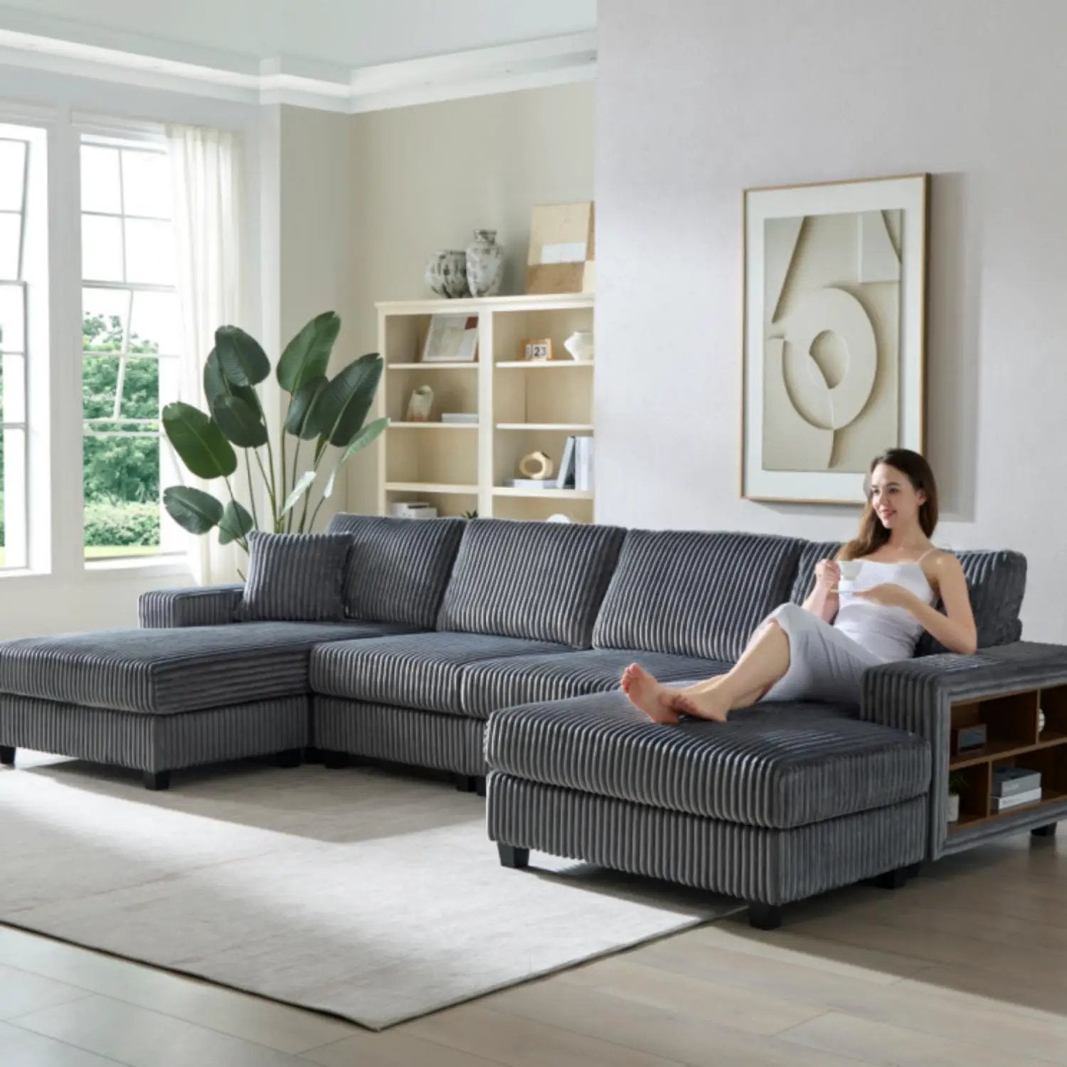 U-Shaped Convertible Sofa, 4 Seater Large Living Room Lounge by Unique Piece Furniture