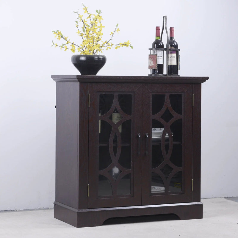 Modern Sideboard With Tempered Glass Doors - Ox Blood Red