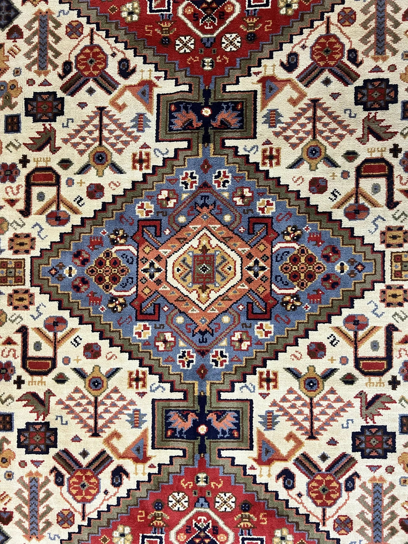 Belgium Power Loomed Rug 8x12, Geometric Medallions Persian Tribal Pattern, Vintage Wool Carpet, Ivory Red Blue by Jewel Rugs