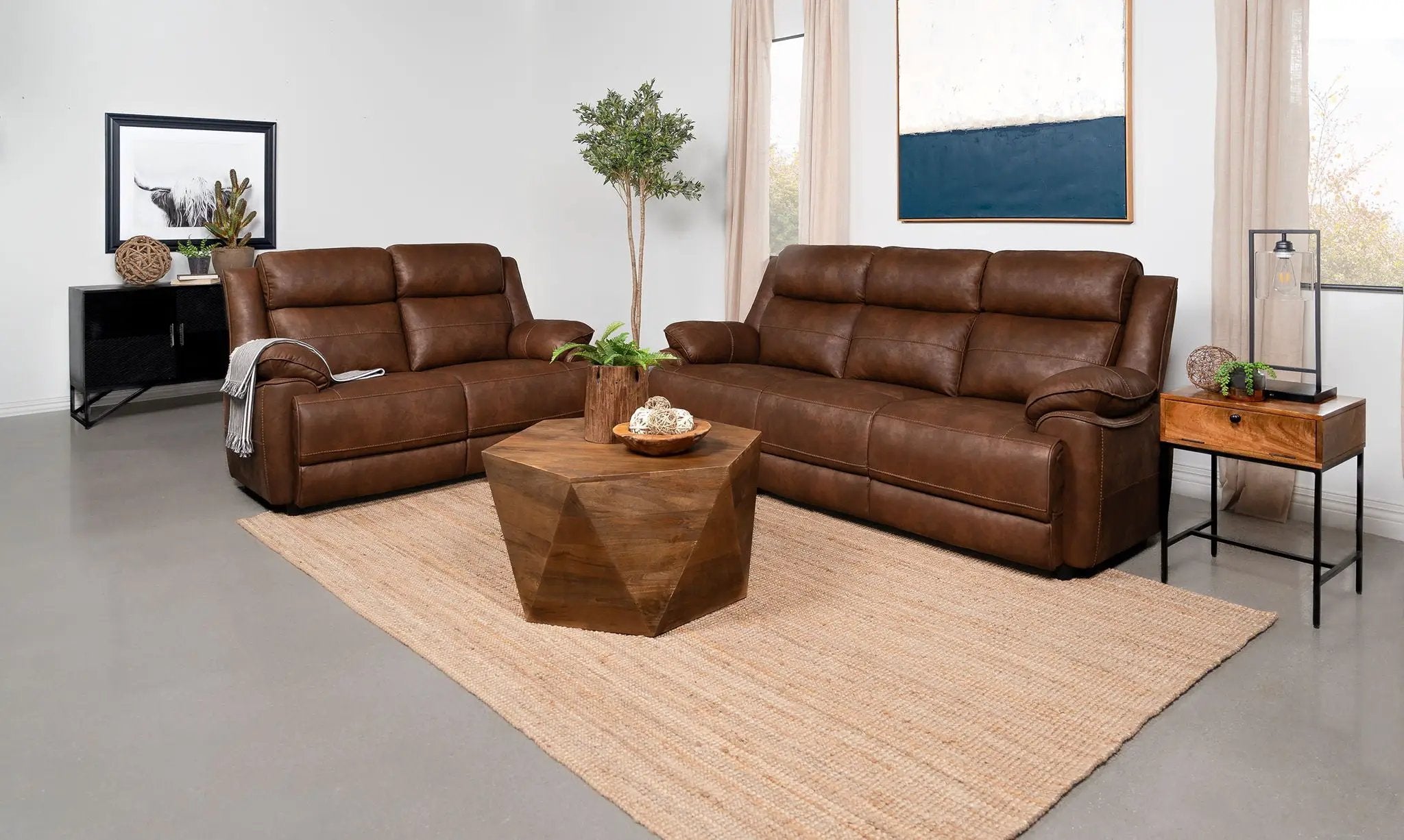 Ellington 2-piece Upholstered Padded Arm Sofa Set Dark Brown by Unique Piece Furniture