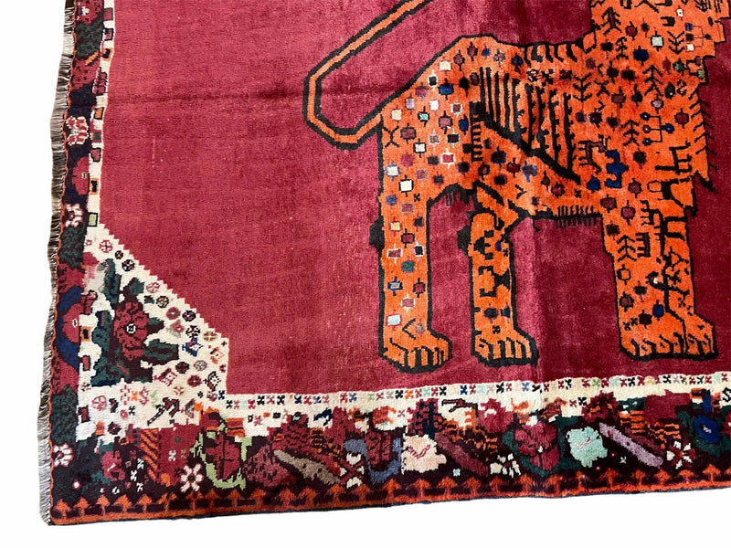 5 X 6 Handmade Rug Zagros Quality Wool Rug Lion Organic Dyes Red Leopard Tribal by Jewel Rugs