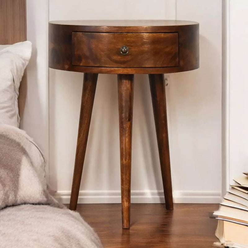 Solid Wood Chestnut Semi Circle Nightstand, 1-Drawer, Nordic Legs by HouseOfZazla