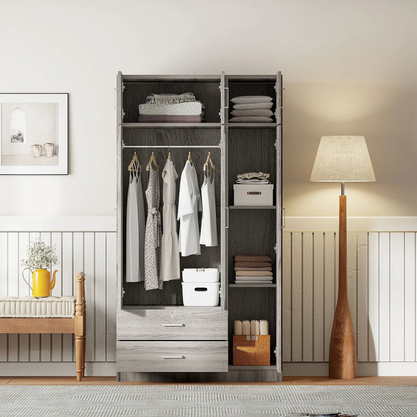 Modern 3 Door Mirror Wardrobe With 2 Drawers And Top Cabinet by Unique Piece Furniture
