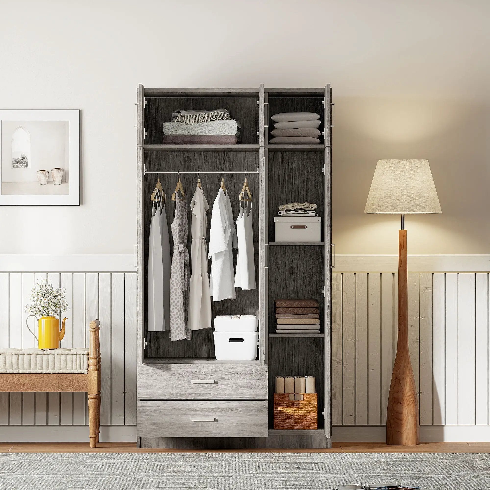 Modern 3 Door Mirror Wardrobe With 2 Drawers And Top Cabinet by HouseOfZazla