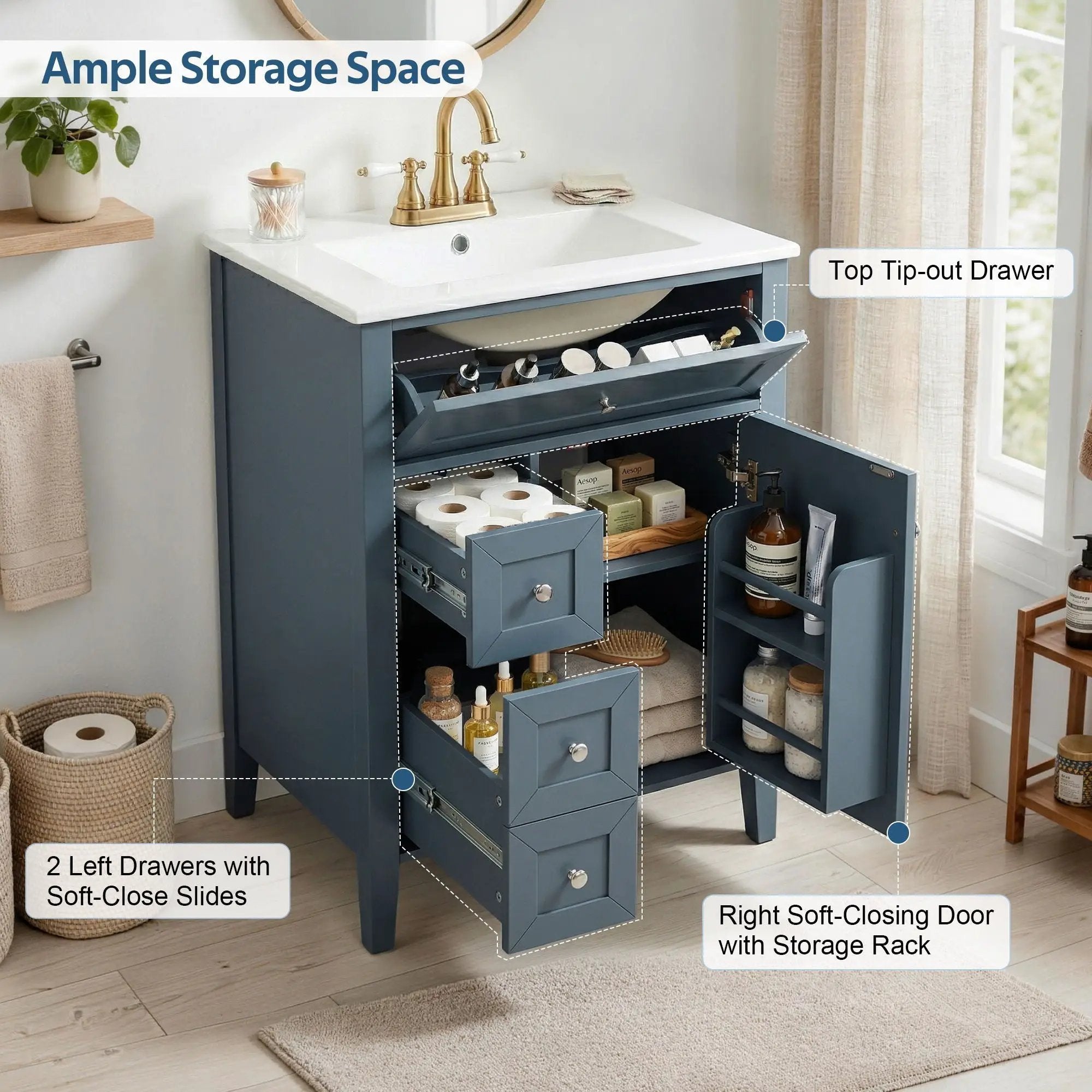 Bathroom Vanity With Sink, Soft Closing Cabinet by HouseOfZazla